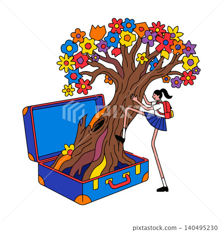 Girl Climbing a Flower Tree from a Suitcase Girl Climbing a Flower Tree from a Suitcase 140495230