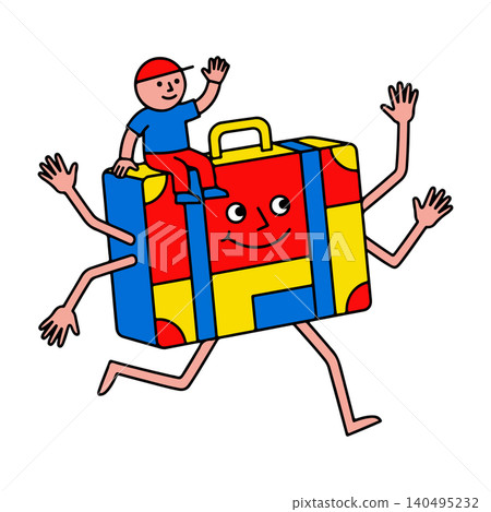 Cartoon Boy Riding a Walking Suitcase 140495232
