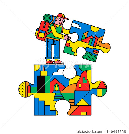 Traveler Completing a Puzzle Traveler Completing a Puzzle 140495238