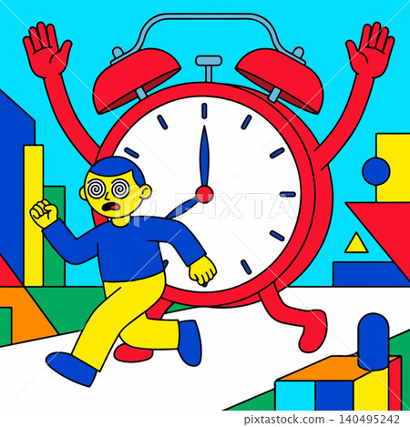 Man Running from a Giant Alarm Clock Man Running from a Giant Alarm Clock 140495242