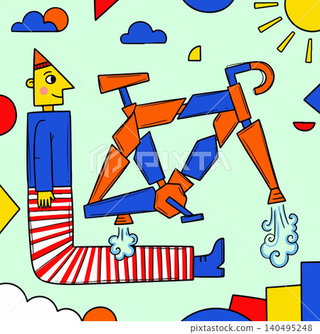 Abstract Character Riding a Rocket Bicycle Abstract Character Riding a Rocket Bicycle 140495248
