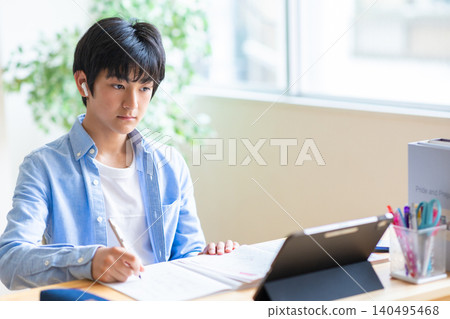 Junior high school students studying at home Junior high school students studying at home 140495468