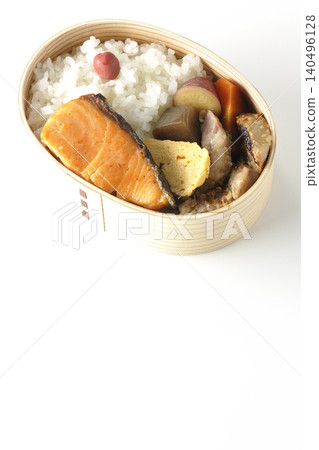 Grilled fish bento photographed on a white background Grilled fish bento photographed on a white background 140496128