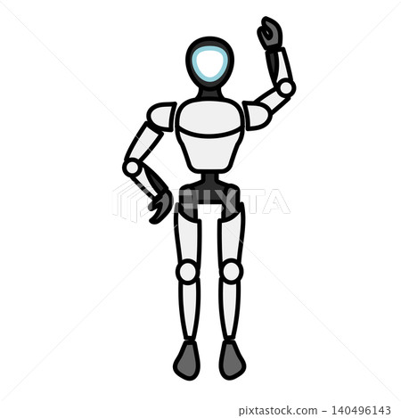 Illustration material: Vector illustration of a humanoid robot raising one hand to greet or signal. Illustration material: Vector illustration of a humanoid robot raising one hand to greet or signal. 140496143