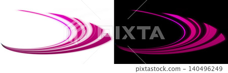 A wave of shimmering pink and magenta curved light on a transparent background, creating a flowing decorative light effect. A wave of shimmering pink and magenta curved light on a transparent background, creating a flowing decorative light effect. 140496249