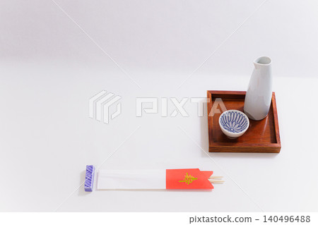 一幅描繪神道教儀式場景的畫作,畫中出現了慶祝用的清酒和日本餐具。 一幅描繪神道教儀式場景的畫作,畫中出現了慶祝用的清酒和日本餐具。 140496488