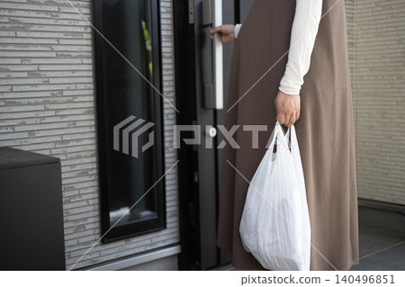 A pregnant woman in her final month of pregnancy is about to open the door to her home after returning from shopping. A pregnant woman in her final month of pregnancy is about to open the door to her home after returning from shopping. 140496851