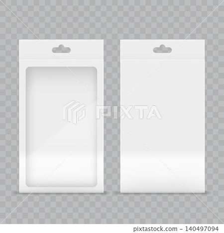 White Cardboard Hanging Box with Window Mockup Vector White Cardboard Hanging Box with Window Mockup Vector 140497094