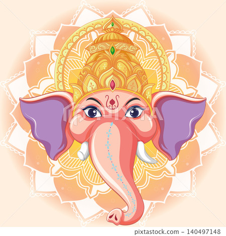 Stylized Hindu Deity Ganesha Portrait with Mandala Background Vector Art Stylized Hindu Deity Ganesha Portrait with Mandala Background Vector Art 140497148