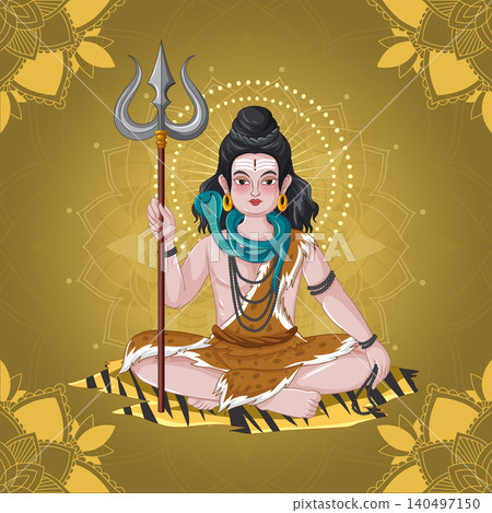 Hindu Deity Shiva Vector Illustration Holding Trident in Meditative Pose Hindu Deity Shiva Vector Illustration Holding Trident in Meditative Pose 140497150