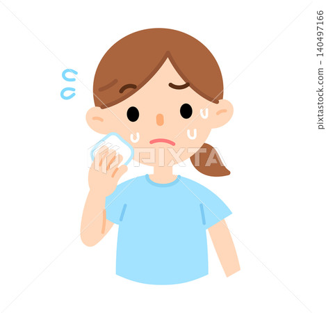 Illustration of a woman sweating profusely. 140497166