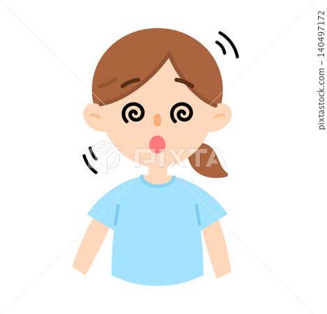 Illustration of a woman feeling dizzy, unsteady, and wobbly. Illustration of a woman feeling dizzy, unsteady, and wobbly. 140497172
