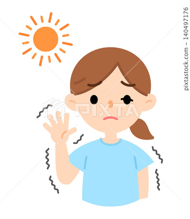 Illustration of a woman with trembling hands due to heatstroke; convulsions, tremors. Illustration of a woman with trembling hands due to heatstroke; convulsions, tremors. 140497176