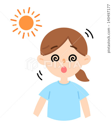 Illustration of a woman feeling dizzy from heatstroke; unsteady, wobbly. Illustration of a woman feeling dizzy from heatstroke; unsteady, wobbly. 140497177