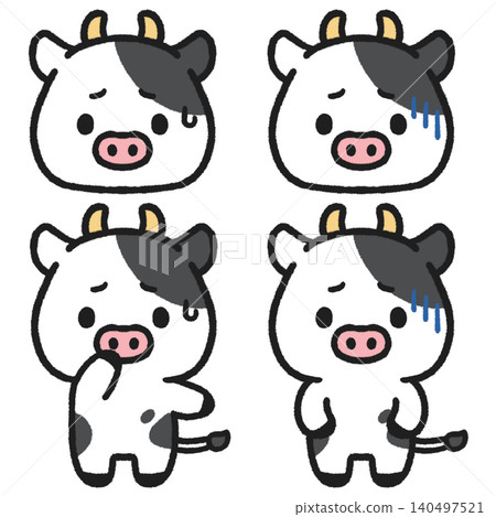 一組描繪沮喪和憂鬱的乳牛的插圖。 一組描繪沮喪和憂鬱的乳牛的插圖。 140497521
