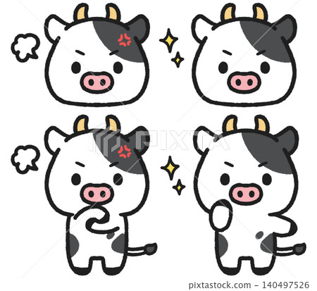 一組描繪憤怒、充滿鬥志的乳牛的插圖。 140497526
