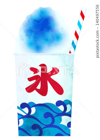 水彩風格向量圖 - 刨冰 - 藍色 140497556