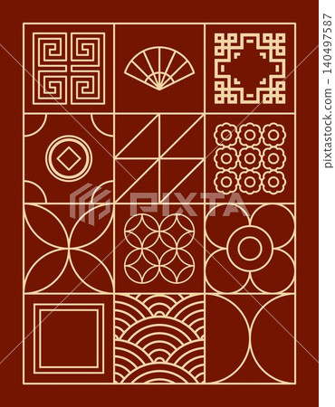 Chinese background red outline Chinese background red outline 140497587