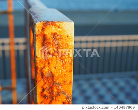 Rusty iron plate, rusty iron rod - Texture - Background - Copy Space 140497909