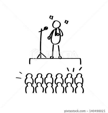 Illustration of a person speaking on a stage and the audience | Line art illustration for business use Illustration of a person speaking on a stage and the audience | Line art illustration for business use 140498021