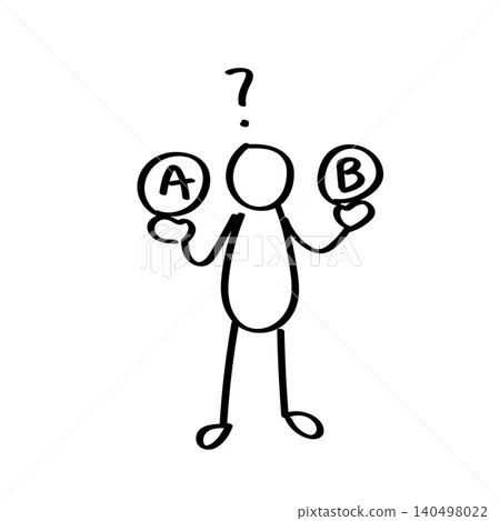 An illustration of a stick figure struggling to choose between two options, A and B. An illustration of a stick figure struggling to choose between two options, A and B. 140498022