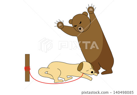 Illustration of an outdoor dog being attacked by a bear (Pet dangers to wild animals, warning, urban bear) Illustration of an outdoor dog being attacked by a bear (Pet dangers to wild animals, warning, urban bear) 140498085