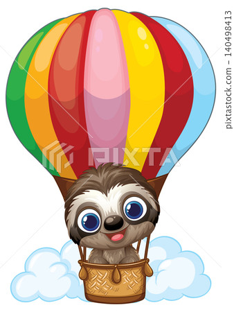 Cute Cartoon Sloth Flying in a Colorful Hot Air Balloon Cute Cartoon Sloth Flying in a Colorful Hot Air Balloon 140498413