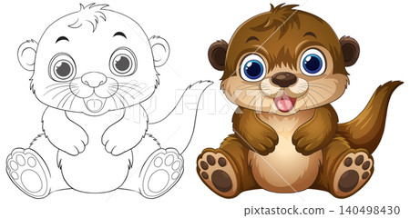 Cute Cartoon Otter Vector Illustration with Line Art Coloring Page Cute Cartoon Otter Vector Illustration with Line Art Coloring Page 140498430