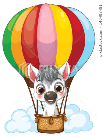 Cute Cartoon Zebra Flying in a Colorful Hot Air Balloon Cute Cartoon Zebra Flying in a Colorful Hot Air Balloon 140498481