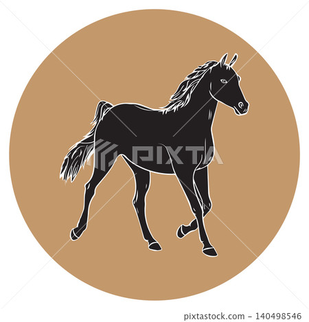 Elegant Horse Silhouette in Circular Frame Elegant Horse Silhouette in Circular Frame 140498546