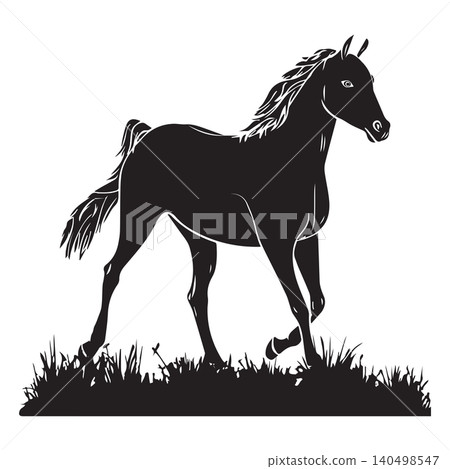 Majestic Horse Silhouette Walking Through Grass Majestic Horse Silhouette Walking Through Grass 140498547