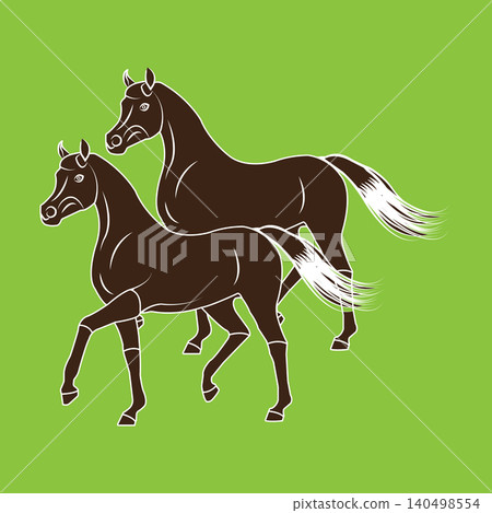 Two Running Horses Line Art Illustration, Elegant Equine Outline Design Two Running Horses Line Art Illustration, Elegant Equine Outline Design 140498554