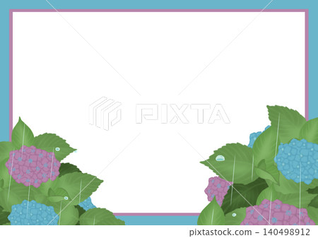 Frame with illustrations of the rainy season and hydrangeas Frame with illustrations of the rainy season and hydrangeas 140498912
