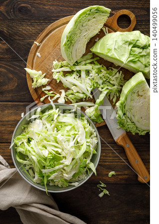 Cabbage cut and shredded. Fresh raw white chopped Cabbage 140499056