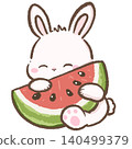 Cute Chibi Bunny Hugging a Giant Watermelon Slice Kawaii Summer Fruit Illustration for Stickers Scrapbooking Journaling Planner Decor Sublimation and Printable Crafts 140499379