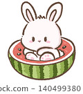 Cute Chibi Bunny Sitting Inside a Watermelon Bowl Kawaii Summer Fruit Character Illustration for Stickers Journaling Scrapbooking Nursery Decor and DIY Projects 140499380