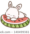 Cute Chibi Bunny Peeking Out of a Giant Watermelon Kawaii Summer Fruit Illustration for Stickers Sublimation Scrapbooking Journaling and Printable Crafts 140499381