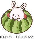 Cute Chibi Bunny Peeking Out of a Giant Watermelon Kawaii Summer Fruit Illustration for Stickers Sublimation Scrapbooking Journaling and Printable Crafts 140499382