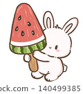Cute Chibi Bunny Holding a Giant Watermelon Popsicle Kawaii Summer Dessert Illustration for Stickers Sublimation Scrapbooking Journaling and DIY Projects 140499385