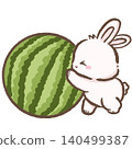 Cute Chibi Bunny Hugging a Giant Watermelon Kawaii Summer Fruit Character Illustration for Stickers Scrapbooking Journals Nursery Decor and DIY Projects 140499387