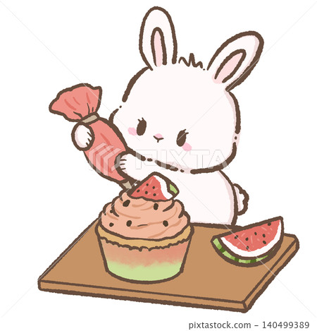 Cute Chibi Bunny Decorating a Watermelon Cupcake With Pink Frosting and Fresh Fruit Kawaii Summer Baking Illustration for Stickers Journals Scrapbooking and Sublimation Designs Cute Chibi Bunny Decorating a Watermelon Cupcake With Pink Frosting and Fresh Fruit Kawaii Summer Baking Illustration for Stickers Journals Scrapbooking and Sublimation Designs 140499389