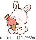 Cute Chibi Bunny Hugging a Giant Watermelon Ice Cream Cone Sweet Summer Dessert Illustration for Stickers Scrapbooking Journaling and Sublimation Designs 140499390