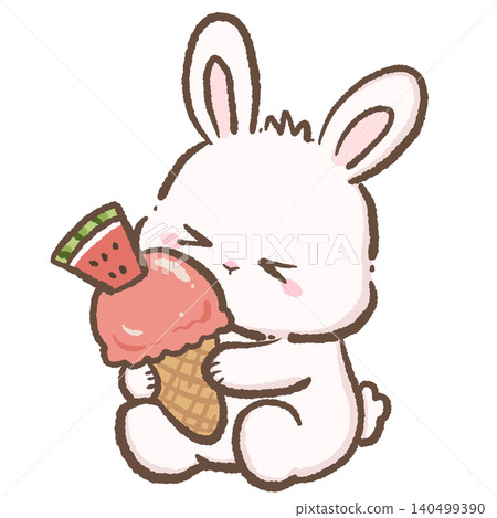 Cute Chibi Bunny Hugging a Giant Watermelon Ice Cream Cone Sweet Summer Dessert Illustration for Stickers Scrapbooking Journaling and Sublimation Designs Cute Chibi Bunny Hugging a Giant Watermelon Ice Cream Cone Sweet Summer Dessert Illustration for Stickers Scrapbooking Journaling and Sublimation Designs 140499390
