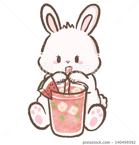 Cute Chibi Bunny Drinking Iced Watermelon Refresher With Mint and Ice Cubes Kawaii Summer Beverage Illustration for Stickers Scrapbooking and Journaling Cute Chibi Bunny Drinking Iced Watermelon Refresher With Mint and Ice Cubes Kawaii Summer Beverage Illustration for Stickers Scrapbooking and Journaling 140499392