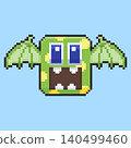 Pixel art Cute Green Bat Monster Character game asset design 140499460