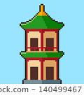 Pixel art Traditional Asian Pagoda Tower game asset design 140499467