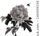 Peonies in full bloom painted in ink. Peonies in full bloom painted in ink. 140499594