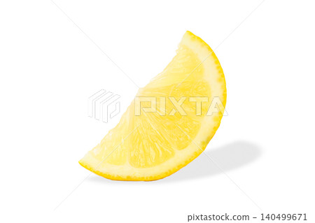 Juicy yellow lemon slice with vibrant color, on white Juicy yellow lemon slice with vibrant color, on white 140499671