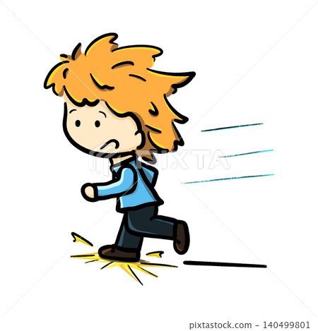 Boy running with a shock face cartoon illustration Boy running with a shock face cartoon illustration 140499801