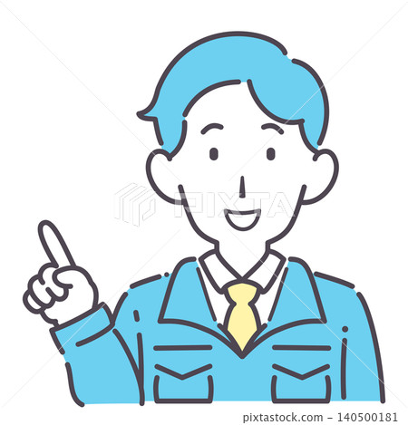 Simple illustration of a man in work clothes pointing his finger. 140500181